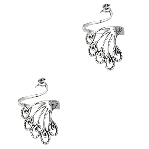 Beavorty 2 Stück Vintage Pfauenring Damen Verstellbar Retro Finger Ring für Häkelprojekte Einzigartiger Schmuck mit Antikem für Kreative Handarbeiten von Beavorty