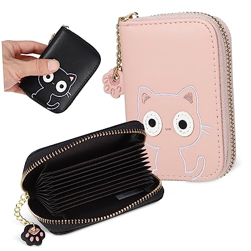 Beavorty 2 Stück Zwei Katzenmuster Geldbörse Damen Kleine Reißverschluss Kartenetuis für Frauen und Mädchen PU für Bargeld und Karten Praktisch und Süß und Schwarz von Beavorty