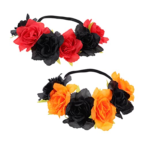 Beavorty 2 Stücke Mädchen Halloween Kostüm Stirnband Kranz Garland Floral Kopfschmuck Rose Stoff Blumen Für Party Haar Zubehör von Beavorty