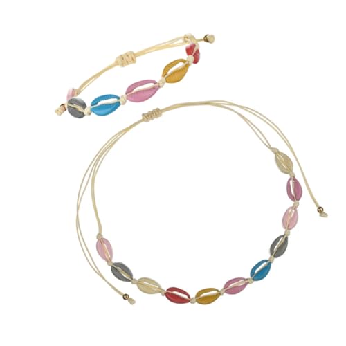 Beavorty 2 Stücke Shell Geflochtene Halskette Armband Meer Shell Schmuck Puka Shell Fußkettchen Legierung von Beavorty