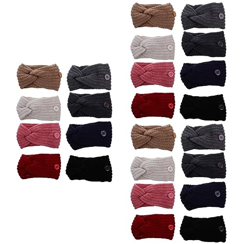 Beavorty 24 Stk Strickstirnband Mit Knöpfen Fadenkreuz Wickeln Fleece-haarband Yoga-haargummi Kopfbandhalter Mit Knöpfen Knopf-haarband Breite Kopfwickel Gummiband Garn Mann Laufen von Beavorty