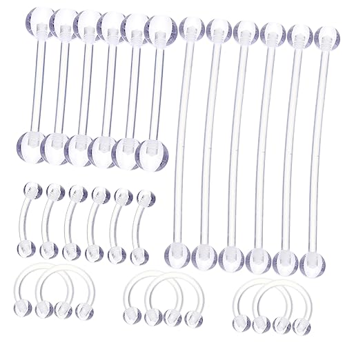 Beavorty 24Stücke Teiliges Piercing Schmuck Nasenring Augenbrauenringe Zungenringe Körperpiercing für Damen Herren Sicher Hautfreundlich von Beavorty