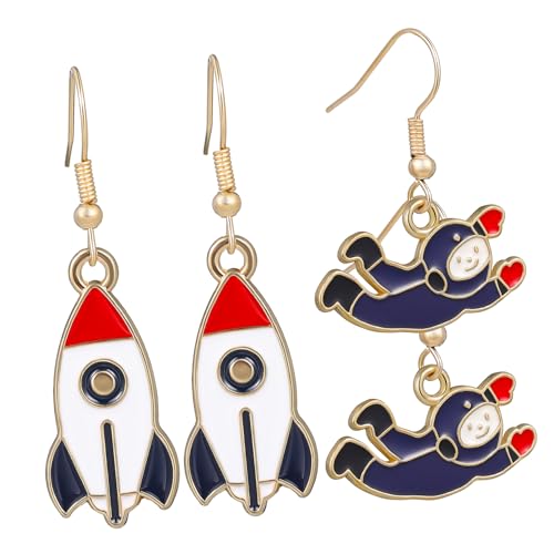 Beavorty 2 Paar Astronauten Ohrringe mit Raketenschiff Baumelnde Hängeohrringe Metall Ohrhänger für Damen Vintage Weltraum Schmuck für Weltraumliebhaber Beavorty 2 Paar Astronauten Ohrringe mit Raketenschiff Baumelnde Hängeohrringe Metall Ohrhänger für Damen Vintage Weltraum Schmuck für Weltraumliebhaber von Beavorty