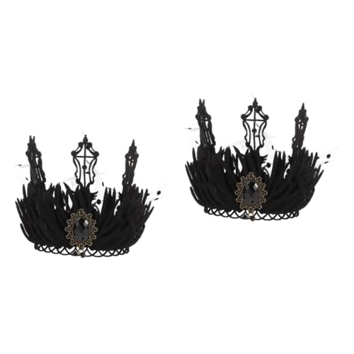 Beavorty 2St Krone Hochzeit Stirnband für Frauen Schwarzes Barock-Make-up Hochzeit Haarteil Accessoires für Damen elegant princess women king queen Tiara Haarschmuck für die Hochzeit Stoff von Beavorty