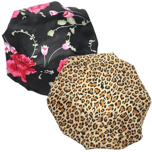 Beavorty 2St Nachtmütze aus Satin mit breiter Krempe Jumbo Seidenhaube zum Schlafen Babymütze Schwelle Gel satin hair bonnet Satin Bademütze Hauben für schwarze Frauen Kopftuch zum Schlafen von Beavorty