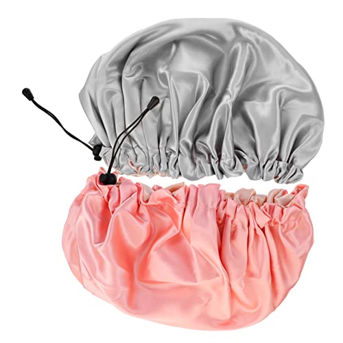 Beavorty 2St doppelschichtige Schlummertrunk Badehauben aus seidigem Satin Kopfbedeckung silk cap for sleeping silk sleeping cap Motorhaube für Männer Haarkappe Schlafhaube aus Satin Backöl von Beavorty