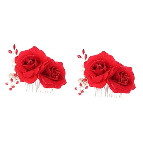 Beavorty 2St floraler Haarkamm Simulationsrosenhaarnadel rote Haarspange Hochzeit Haarspangen Haarklammer Tiara Haarseitenkämme florale Haarnadel Dropshipping Kopfbedeckung Zubehör Braut von Beavorty