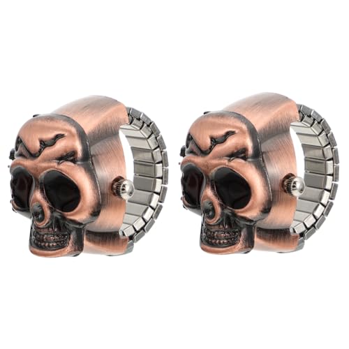 Beavorty 2 Stück Totenkopf Fingeruhr Ring Uhr Lässige Kleiner Uhr Aus Umweltfreundlichem Material Für Damen Und Herren Clamshell Design Für Konzerte Und Fotoshootings von Beavorty