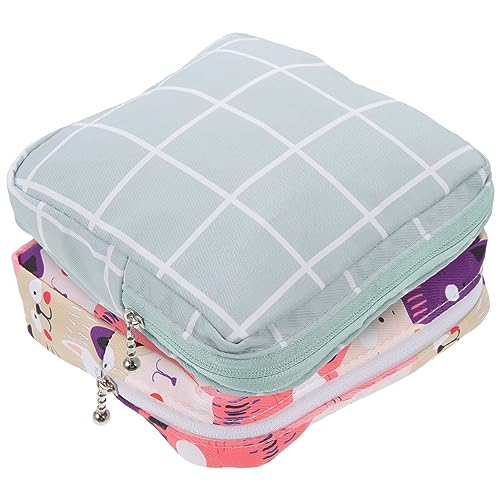 Beavorty 2Stücke Damen Hygiene Tasche aus Baumwolle Praktischer Menstruationsbeutel mit Reißverschluss für Schule Büro und Reisen Blau Kariert Katze von Beavorty