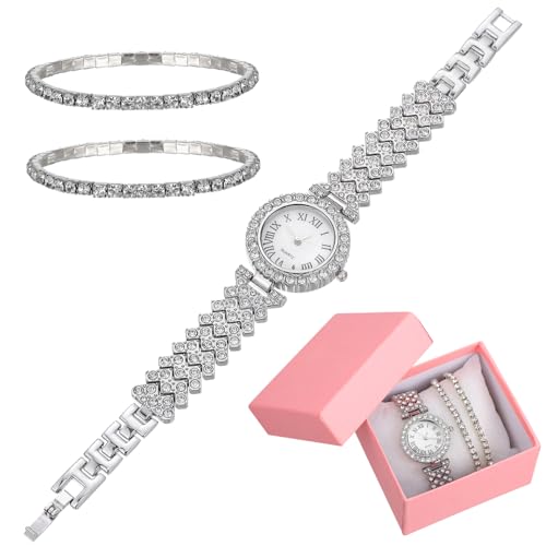 Beavorty 2stücke Strassuhr Und Armband Set Uhr Glänzende Quarzuhr Für Damen Strassuhr Aus Hochwertigem Material Quarzuhr Für Alltag von Beavorty