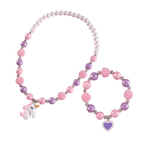 Beavorty 2stücke Einhorn Zubehör Halskette Armband Für Mädchen Handgelenkschmuck Mit Herz Anhänger Und Halsketten Anhänger Mit Einhorn Junge Mädchen Halsschmuck Und Handgelenkschmuck von Beavorty