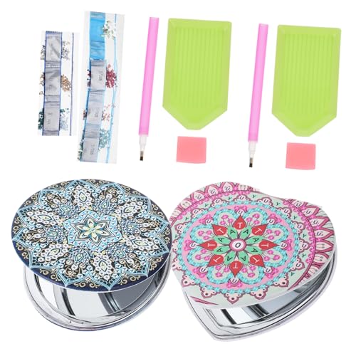 Beavorty 2er Set DIY Strassblumen Makeup Spiegel Faltbarer Kompaktspiegel Doppelter Kosmetikspiegel Handlicher Spiegel Für Unterwegs Herzdesign Perfekt Für Und Reisen von Beavorty