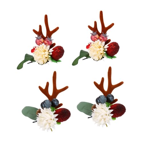 Beavorty 2paare Geweih Kopfschmuck Rentier Haarspangen Weihnachts Haarschmuck Party Junge Mädchen Haaraccessoires Blumen Beeren Verzierung Kompakt Leicht Tragen Befestigen von Beavorty