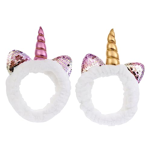 Beavorty 2stücke Einhorn Pailletten Stirnband Für Damen Und Kinder Elastisches Haarband Party Und Sportzubehör Stylisches Make up Stirnband Geeignet Für Halloween Und Weihnachten von Beavorty