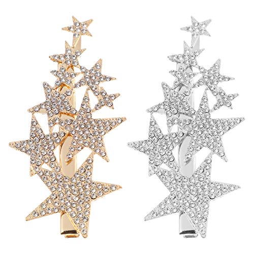 Beavorty 2Stücke Strass Haar Clips Stern Haarnadeln Haarschmuck für Mädchen Rutschfestes Zubehör für Frisuren Kreativer Kopfschmuck von Beavorty