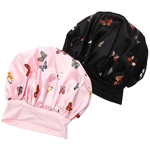 Beavorty 2 Stück Hauben Für Damen Aus Satin, Groß Für Langes Haar, Schlafzubehör Zum Waschen Und Schminken, Angenehm Zu Tragen, Schützt Haare Und Kissenbezug von Beavorty
