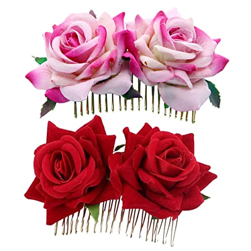 Beavorty 2st Rosenkamm Brauthaar-seitenkamm Hanfu-haarspange Kleine Haarkämme Braut Haar Seitenkamm Braut Haarkamm Schmuck Braut Rose Haarkamm Haar Seitenkämme Hochzeit Haare Hoch Stoff von Beavorty