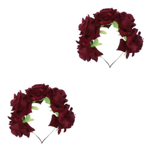 Beavorty 2st Rotes Stirnband Tag Der Toten Blumenkopfbedeckung Meerjungfrau-partydekorationen Rose Haarschmuck Für Frauen Tag Der Toten Kopfbedeckung Kranz Braut Bohemien von Beavorty