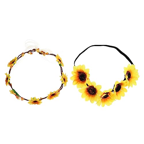 Beavorty 2st Sonnenblumen-stirnband Böhmen Blumen-stirnband-set B?hmenkranz Kopfschmuck Aus Sonnenblumen Blumige Frauen Stirnband Sonnenblumen Haarschmuck Erwachsener Reisen Nylon Krone von Beavorty