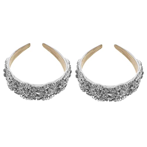 Beavorty 2st Vintage-stirnband Haarband Aus Strass Breiter Haarreif Barockes, Juwelenbesetztes Stirnband Haarschmuck Aus Strass Barockes Strass-stirnband Damen Weiß Tuch Blitz Glasbohrer von Beavorty