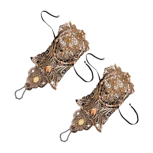 Beavorty 2stücke Vintage Spitzenhandschuhe Mit Perlen Für Damen Steampunk-handschuhe Fingerlose Spitzenhandschuhe Gothic-spitzenarmband Geflochtenes Armband Mit Ring Für Frauen Und von Beavorty