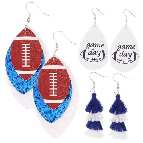 Beavorty 3 Paare Ohrringe für Frauen Rugby Tropfenohrringe Mehrlagige Ohrringe PU Perfektes für Sportpartys und Freunde Leicht und für Fotoshootings und Cosplay von Beavorty