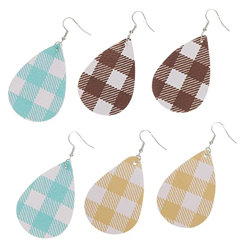 Beavorty 3 Paare PU Faux Ohrringe im Buffalo Plaid Design Teardrop Dangle Ohrringe Set für Damen und Mädchen Leicht und Farben für von Beavorty