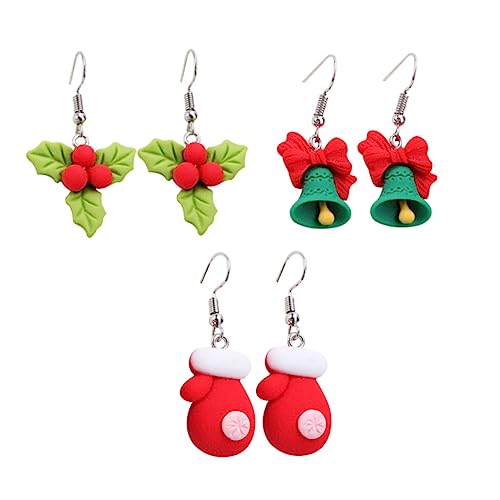 Beavorty 3 Paare Weihnachts Ohrringe Mädchen Ohrstecker Resin mit Glocken Anhänger Zarte Weihnachtsbeeren Ohrschmuck für Festliche Partys und Geschenkideen von Beavorty