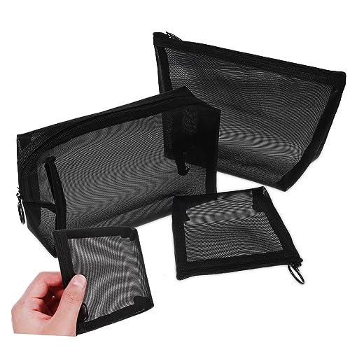 Beavorty 3 STK Dreiteiliges Set mit schwarzen Kosmetiktaschen aus Netzstoff Kosmetik-Make-up-Organizer feuchttücher Schminktasche für die Handtasche Make-up-Taschen bilden von Beavorty