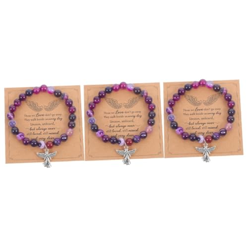 Beavorty 3 Sätze Memorial Stein Perlen Armband mit Bedeutungskarte Elastisches Trauer Schmuckstück für Frauen Tröstendes Beileid bei Verlust Geliebter Menschen Hochwertige Polierte Steine von Beavorty