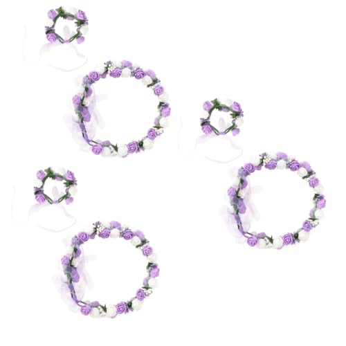 Beavorty 3 Sätze Zweireihiges Kranz-Armband-Set modische Stirnbänder Haarbänder Stirnband Hochzeitsgirlande Hochzeitsarmband Blumen-Hochzeitsstirnbänder für Frauen Blumenkranz Weiß von Beavorty