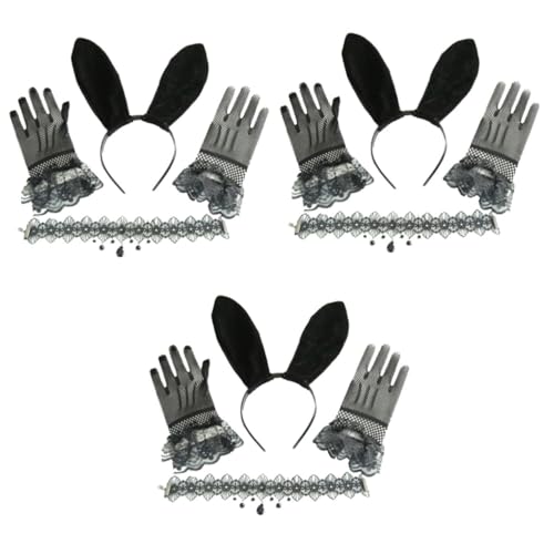 Beavorty 3 Sets Hasen Anziehset Hübsches Stirnband Damen Kleidung Cosplay Kleidung Werkzeug Kleidungsversorgung Spitzen Kleidungszubehör Stirnband Halsketten Set Samt Cosplay von Beavorty