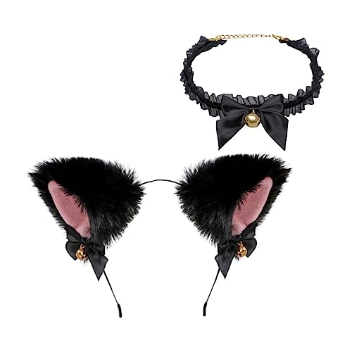 Beavorty 3 Sets Katzenohren-Stirnband Kragen Spitzenhalsband Halloween-Kostüm Haarschmuck Für Frauen Abschlussball Cosplay Haarschmuck Katzenohren-Stirnband Mit Halsband von Beavorty