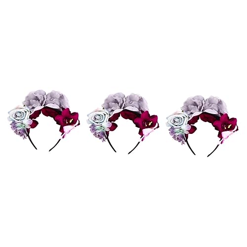 Beavorty 3 Stk Rosen Blumen Stirnband Rosenstirnband Für Frauen Stirnband Mit Rosenblüten Dia De Los Muertos Stirnband Weihnachtsrose Stirnband Hochzeitsblume Braut Stoff Haar Schal von Beavorty