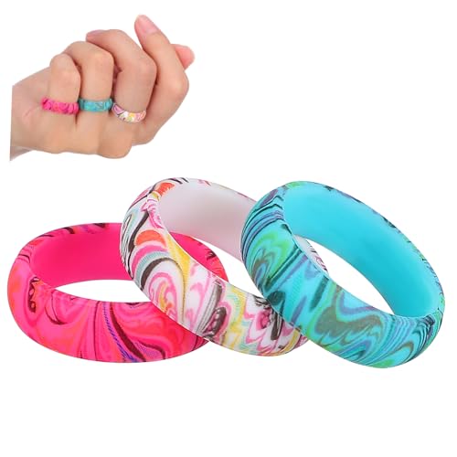Beavorty 3 Stück Bohemian Silikonringe für Frauen Hochzeitsringe Farben Stapelbar Hautfreundlich für Sport Unisex Design von Beavorty