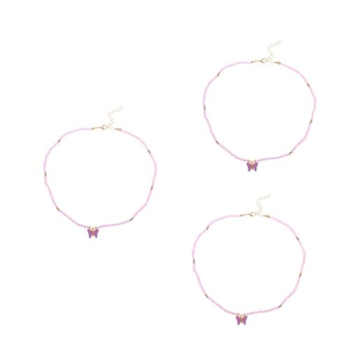 Beavorty 3 Stück Boho Reisperlen Halskette mit Einstellbarem Schmetterlingsanhänger Bunte Perlen Choker Schmuck für Damen Vielseitig Verstellbar Langlebig Modisch von Beavorty