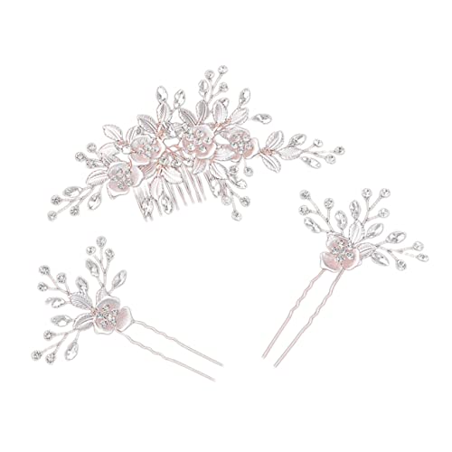 Beavorty 3St Brautkamm Tiara für die Hochzeit der Braut floraler Seitenkamm Haarspangen Haarklammer Haarnadel haarschmuck Hochzeit Haarkamm Braut Haarspange Blatt Kopfbedeckung Haare hoch von Beavorty