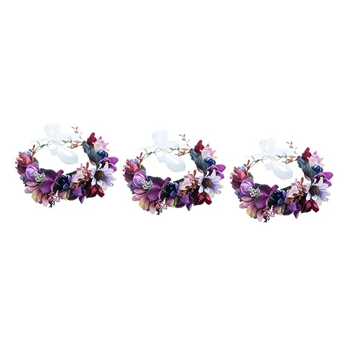 Beavorty 3St Haarbänder Tiara Stirnband mit Blumenkrone Hochzeit Haarband Blumenmädchenkrone Blumenstirnbänder für Mädchen Europäisch und amerikanisch Kopfbedeckung Zubehör Braut von Beavorty