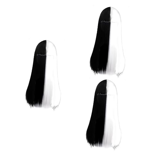 Beavorty 3st Farblich Passende Hochtemperatur-seidenperücke Make-up-haar Halloween-perücke Halb Schwarze, Halb Weiße Perücke Cosplay-haarperücke Zubehör Mädchen Hochtemperaturdraht Fräulein von Beavorty