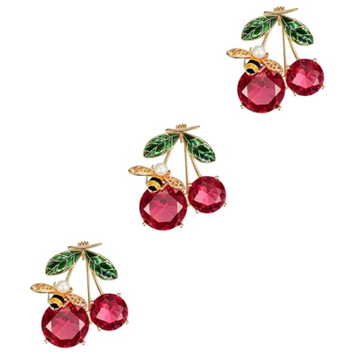 Beavorty 3 Stück Kirsche Brosche für Frauen Süße Anstecknadel Kreative Kleidung Dekoration Brosche für Jacken Schals Hüte Elegantes Design Leicht Modeaccessoire von Beavorty