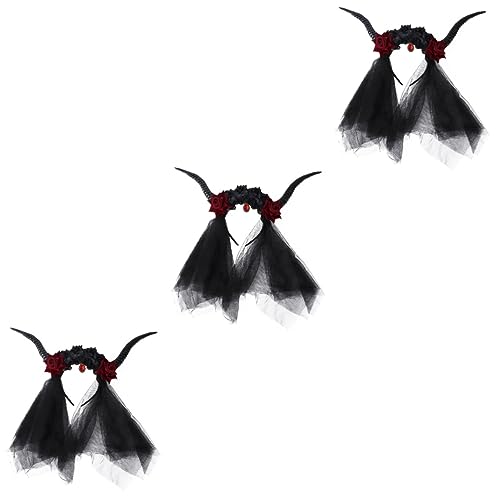 Beavorty 3 Stk Halloween Retro Antilopen Horn Stirnband Kopfschmuck Haarschmuck Jahrgang Rote Rose Fräulein Plastik von Beavorty