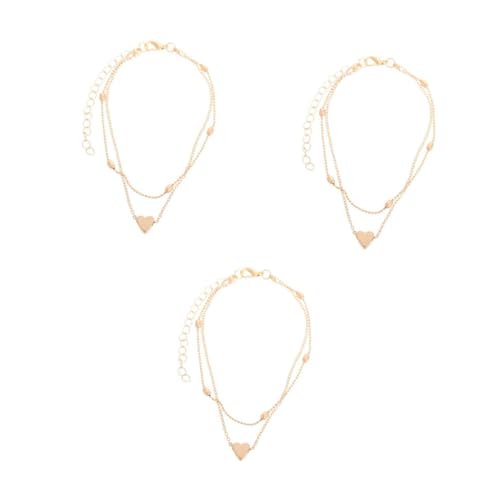Beavorty 3 Stück Mehrschichtiges Damen Fußkettchen Langlebigem mit Elegantem Herzanhänger Fußkette Verstellbar Komfortabel für Sommerurlaub und Freizeit von Beavorty