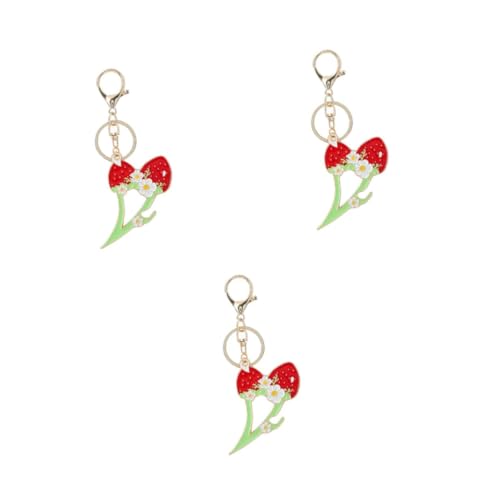 Beavorty 3 Stück Niedlicher Erdbeer Schlüsselanhänger Metall Handtaschen Anhänger mit Filigraner Blütenoptik Langlebiger für Schlüssel Taschen Rucksäcke und Geldbörsen Modisches Accessoire von Beavorty