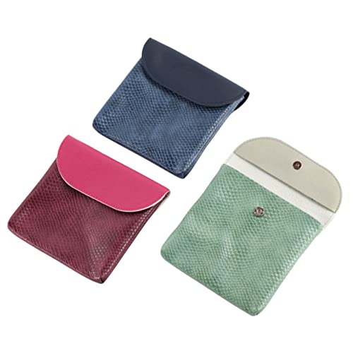 Beavorty 3 Stück PU Kosmetiktasche für Damen Praktische Aufbewahrungstaschen für Hygieneartikel Münzen und Karten Vielseitige Stilvolle Periodenhalter Weinrot Matcha und Wasserfarben Blau von Beavorty