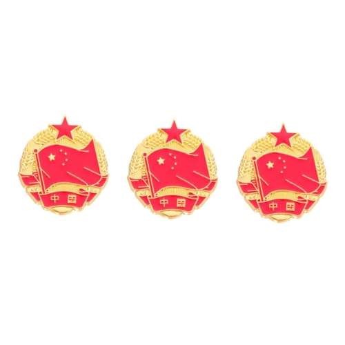Beavorty 3 Stück Retro Fünf Sterne Flaggen Anstecknadel Vintage Chinesischer Stil Patriotisches Abzeichen für Kleidung Rucksäcke Hüte Nationalfeiertag Brosche von Beavorty
