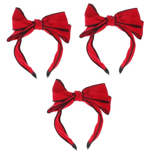 Beavorty 3st Schleife Stirnband Bowknot-kopfschmuck Süße Stirnbänder Bow-party-stirnband Haarbandverzierung Halloween-dekor Stirnbänder Für Kleine Mädchen Krawatte Rot Stoff Zubehör Frau von Beavorty