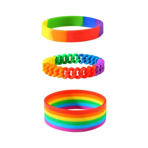 Beavorty 3 Stück Silikon Armbänder Regenbogenfarben Freundschaftsschmuck für Männer Frauen für Sport Partys Langlebig Farbenfroh von Beavorty