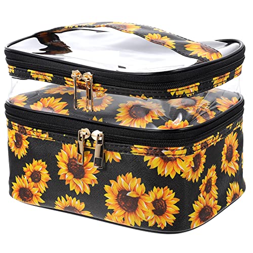 Beavorty 3st Sonnenblumen-Kosmetiktasche Zweilagige Kosmetiktasche Großer Kosmetik-Organizer Reisekosmetikkoffer Kosmetiktaschen Für Damen Reiseartikel Reisen Reißverschluss Polyester von Beavorty