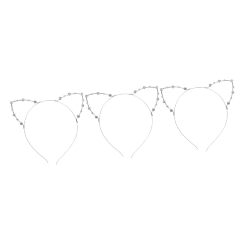 Beavorty 3 Stück Strass Haarreif mit Katzenohren Silberfarben Langlebiges Metall Verstellbar Geeignet für Damen Kostümparty Karneval und Maskenball von Beavorty