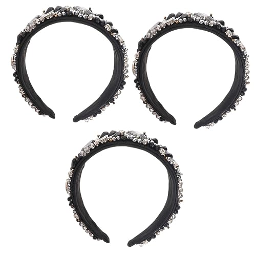 Beavorty 3 Stk Strass-stirnband Mit Breiter Krempe Barock Breite Haarbänder Für Frauen 80er Haarband Gepolstertes Haarband Make-up-stirnbänder Edelsteine Fräulein Legierung Schmuck Perlen von Beavorty